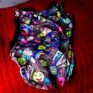 A bathing suit with emojis.